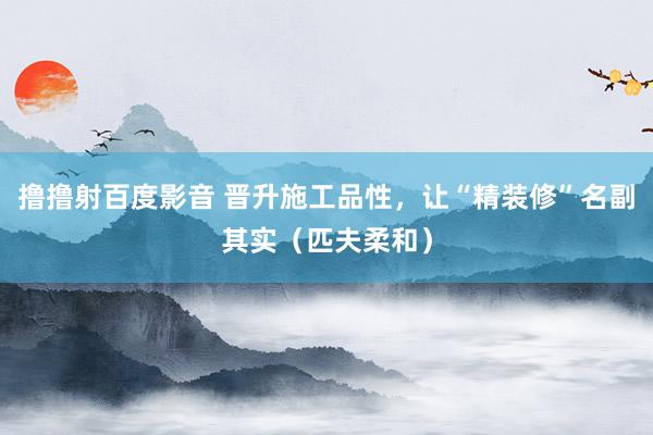 撸撸射百度影音 晋升施工品性，让“精装修”名副其实（匹夫柔和）