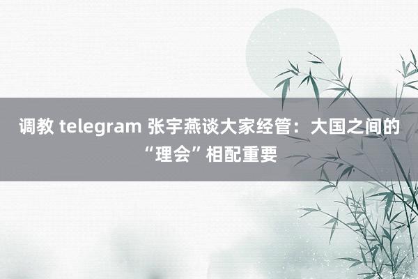调教 telegram 张宇燕谈大家经管：大国之间的“理会”相配重要