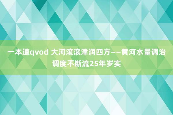 一本道qvod 大河滚滚津润四方——黄河水量调治调度不断流25年岁实