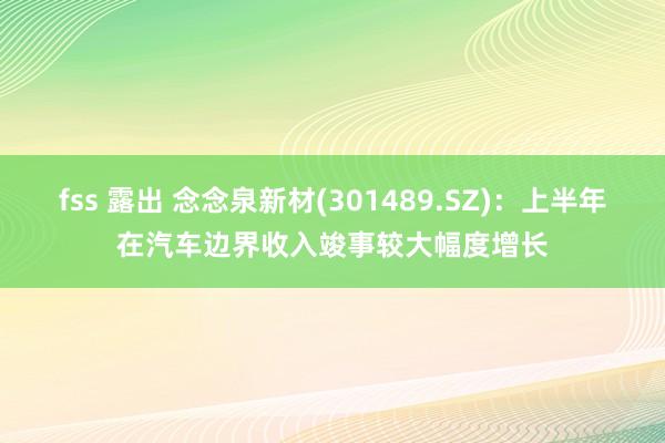 fss 露出 念念泉新材(301489.SZ)：上半年在汽车边界收入竣事较大幅度增长