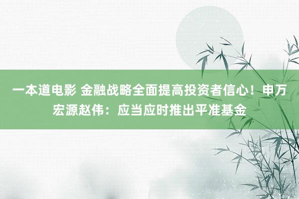 一本道电影 金融战略全面提高投资者信心！申万宏源赵伟：应当应时推出平准基金
