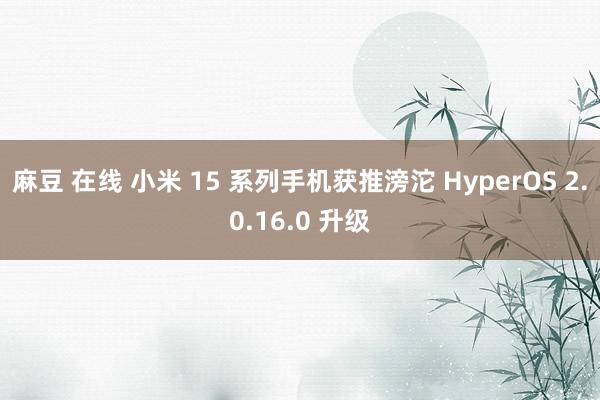 麻豆 在线 小米 15 系列手机获推滂沱 HyperOS 2.0.16.0 升级