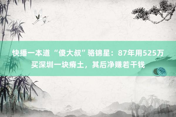 快播一本道 “傻大叔”骆锦星：87年用525万买深圳一块瘠土，其后净赚若干钱