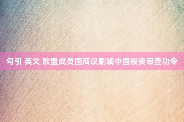 勾引 英文 欧盟成员国商议删减中国投资审查功令