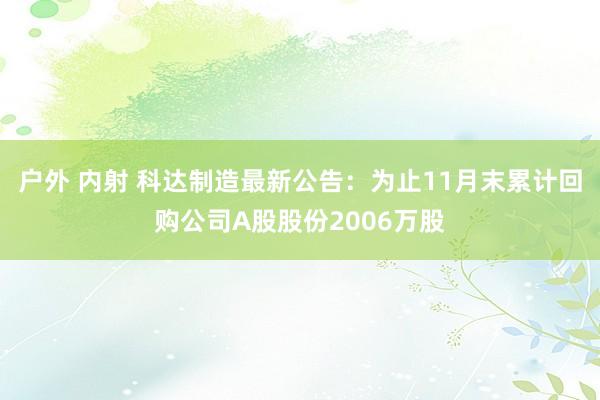 户外 内射 科达制造最新公告：为止11月末累计回购公司A股股份2006万股