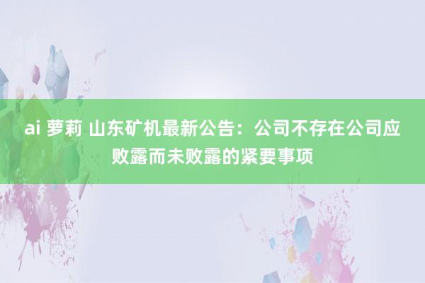 ai 萝莉 山东矿机最新公告：公司不存在公司应败露而未败露的紧要事项