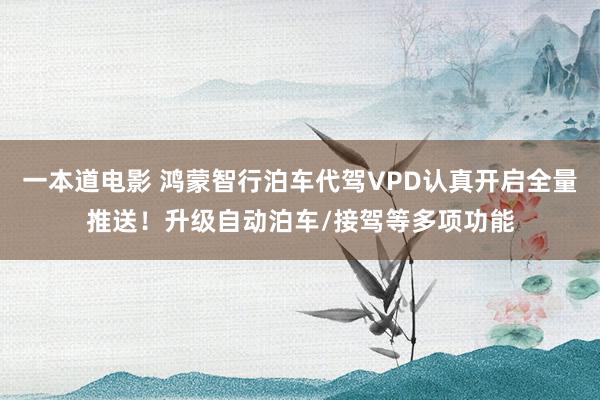 一本道电影 鸿蒙智行泊车代驾VPD认真开启全量推送！升级自动泊车/接驾等多项功能