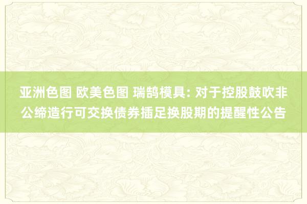 亚洲色图 欧美色图 瑞鹄模具: 对于控股鼓吹非公缔造行可交换债券插足换股期的提醒性公告
