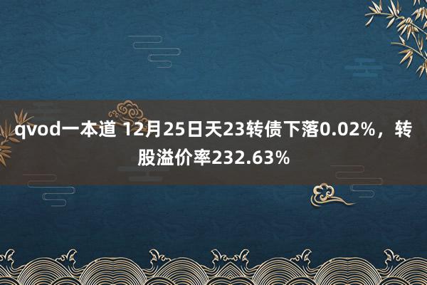 qvod一本道 12月25日天23转债下落0.02%，转股溢价率232.63%