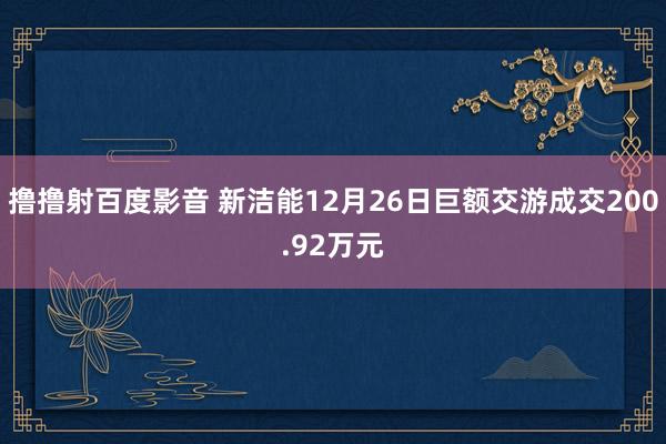 撸撸射百度影音 新洁能12月26日巨额交游成交200.92万元
