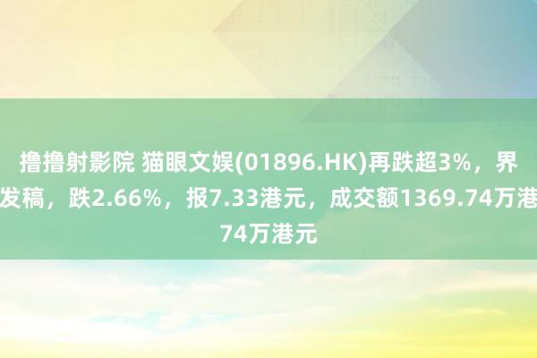撸撸射影院 猫眼文娱(01896.HK)再跌超3%，界限发稿，跌2.66%，报7.33港元，成交额1369.74万港元