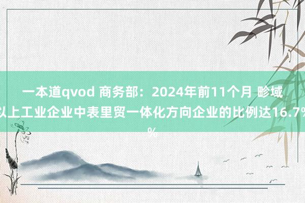 一本道qvod 商务部：2024年前11个月 畛域以上工业企业中表里贸一体化方向企业的比例达16.7%